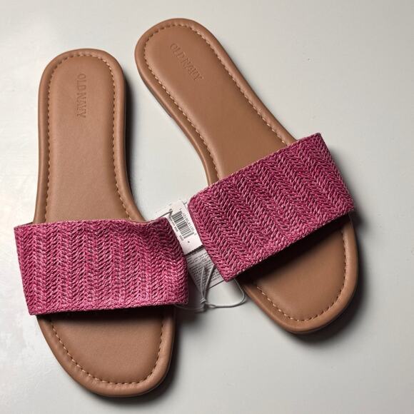 Old Navy Women's Low Heel Slide Sandals Rafia Crafted Polarized Pink Sz 9 NWT - Picture 2 of 7